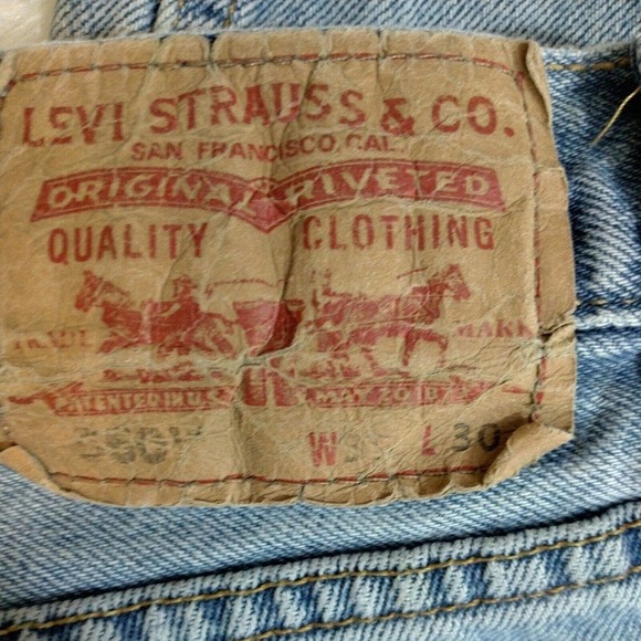 Levis 550 Mens 36 X 30 Relaxed Fit Denim Blue Jeans Stained Work Pants Distress - Picture 5 of 7